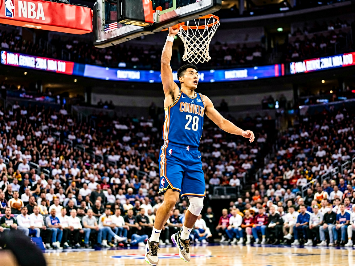 NBA总决赛精彩瞬间，球员扣篮场景